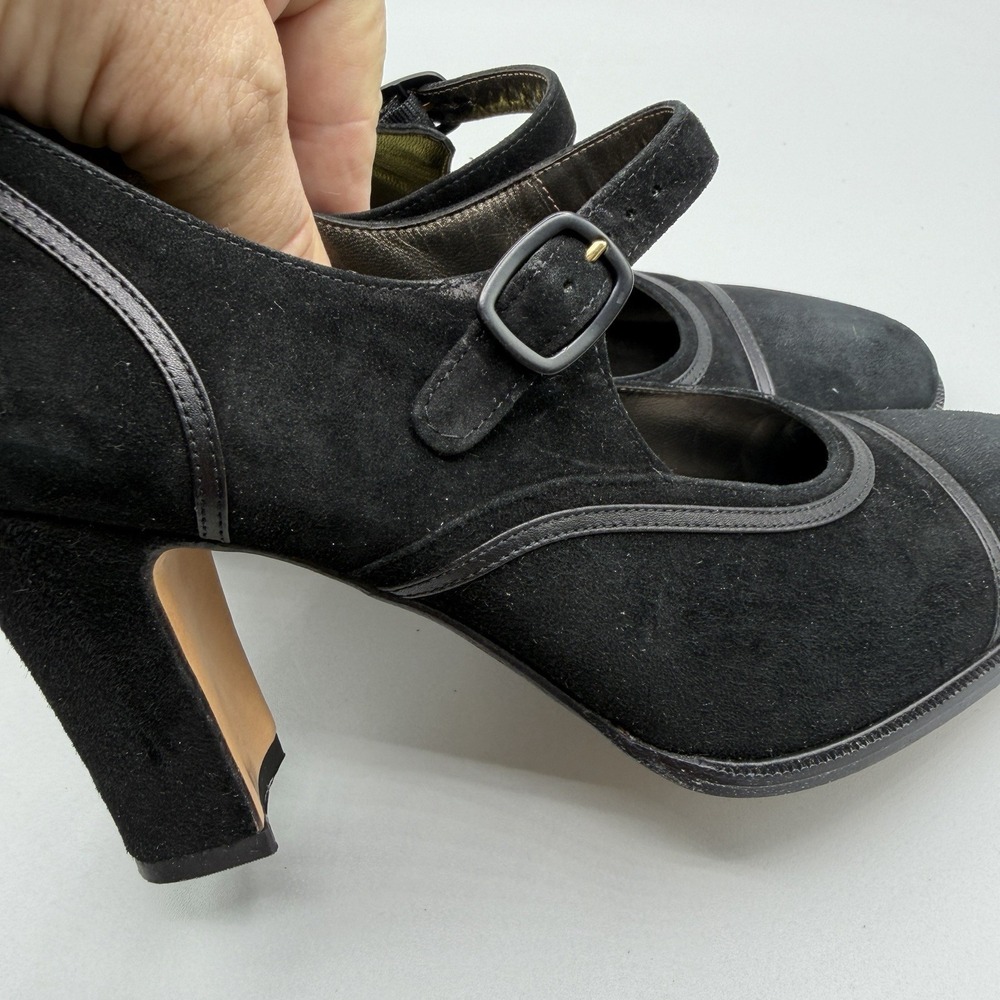 Salvatore Ferragamo Size 6C Black Calf Suede Heeled Mary Jane Designer Pumps - Picture 6 of 15